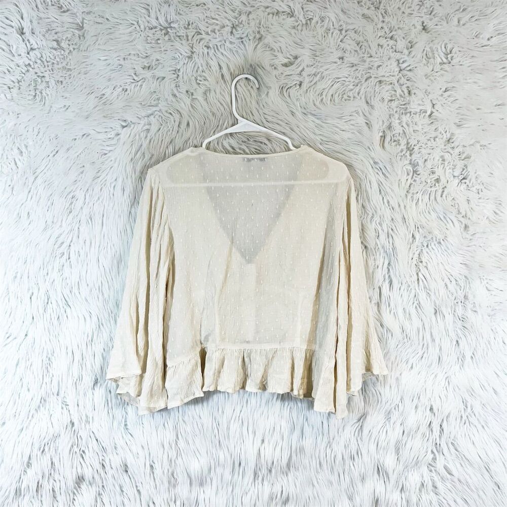 American Eagle Women's medium White V-Neck Long Sleeve Blouse Casual - Picture 2 of 5